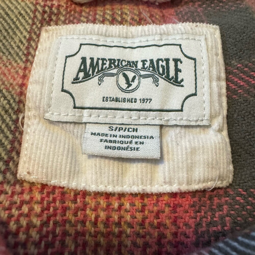 American Eagle Women's Long Sleeve Flannel Shirt Size Small Orange - Picture 5 of 9